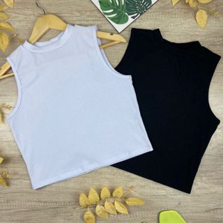 Kit 2 Cropped Regata Básica Casual, Dia a Dia, Malha Canelado.