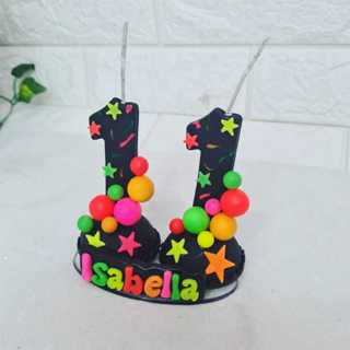 Vela Em Biscuit Neon Numeração Dupla Com Nome em Oferta na Shopee