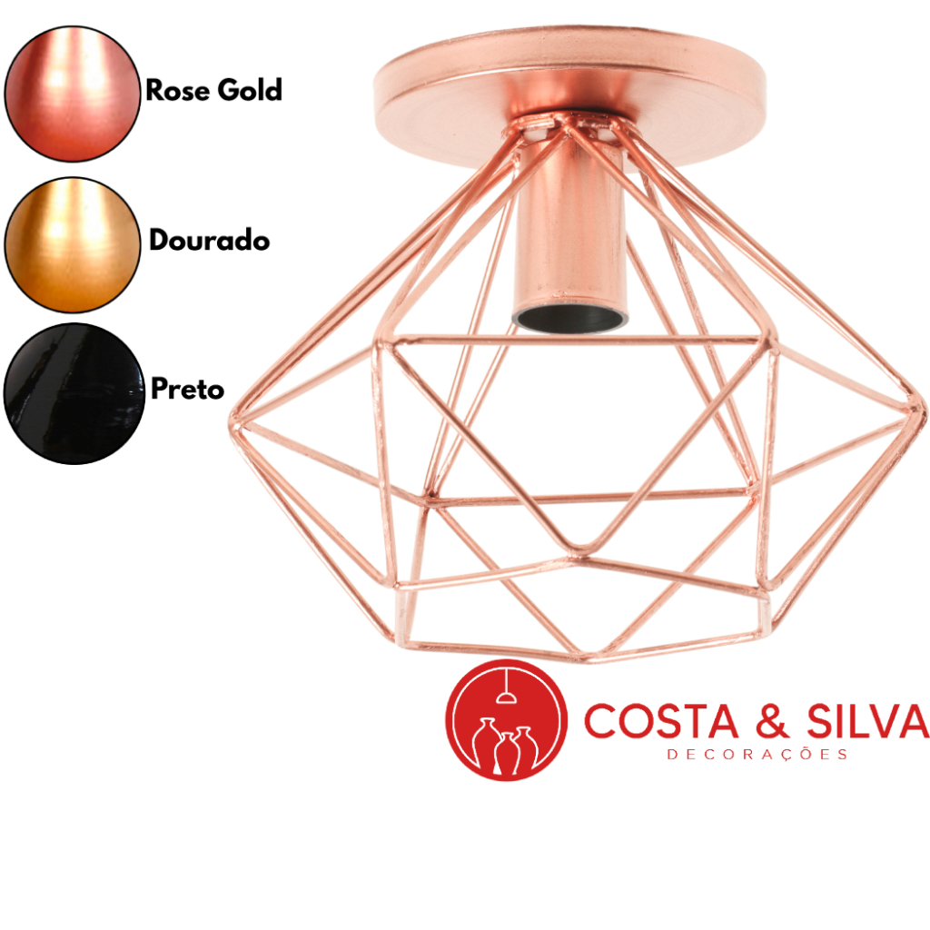 Paflon Lustre Teto Industrial Retrô Aramado Diamante Redondo Luminaria