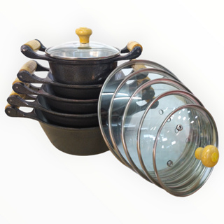 Jogo de Panelas Alumínio Batido Preto Com Tampas de Vidro Conjunto pra sua Cozinha em Oferta na Shopee