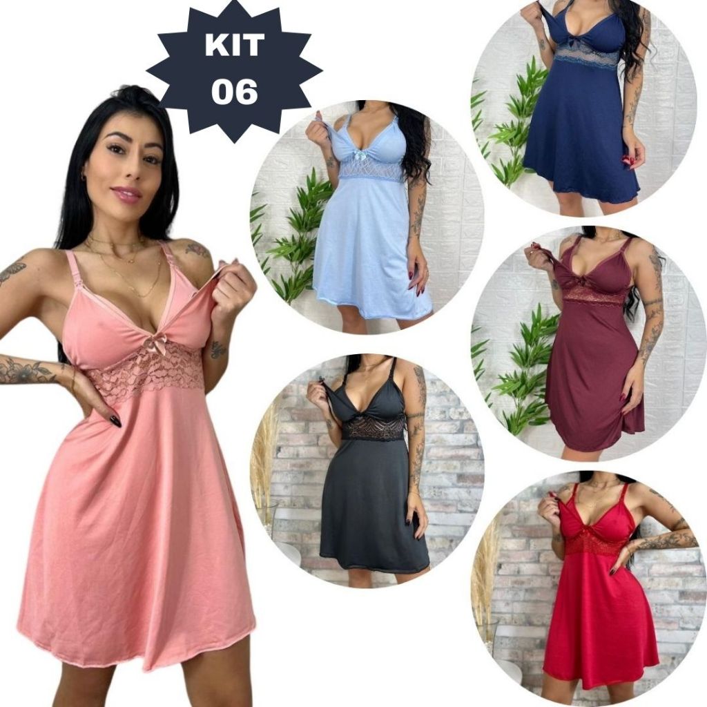KIT 06 Camisolas Amamentação com Detalhe em Renda Saída Maternidade Grávida Gestante Lactante.