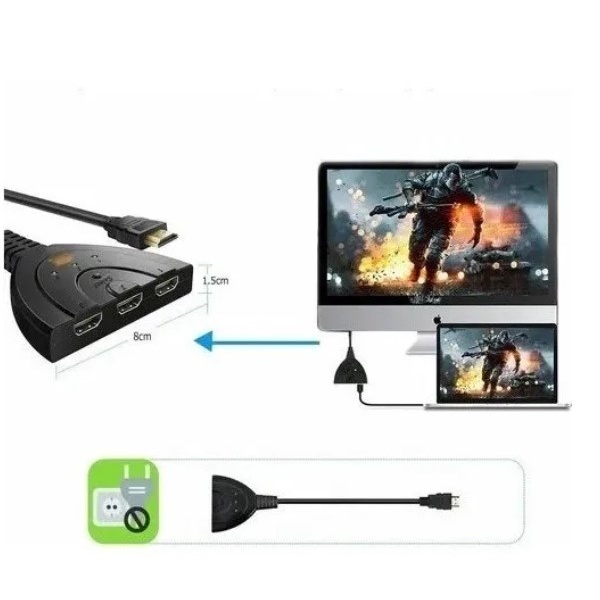 Hub Hdtv dmi Switch 3x1 Adaptador Cabo 3 Entradas E 1 Saída