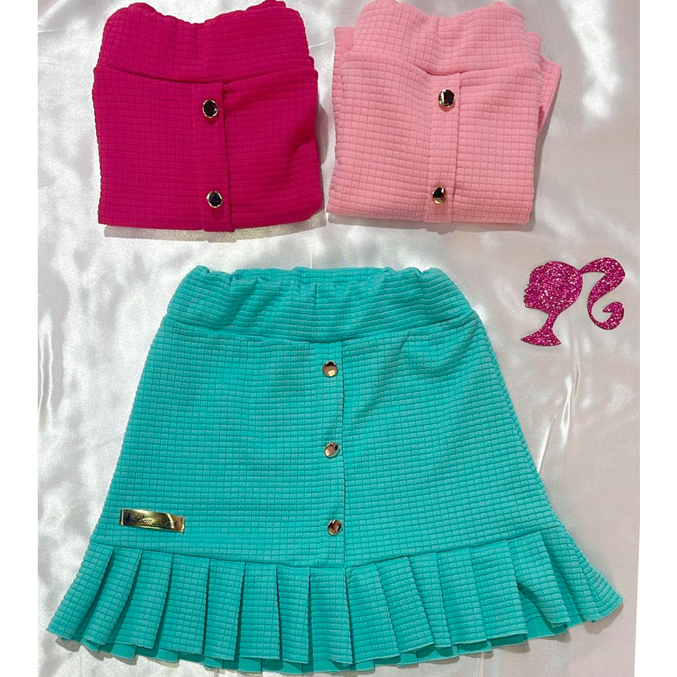 Saia babado para meninas infantil - Babado com botões dourados para meninas confortável