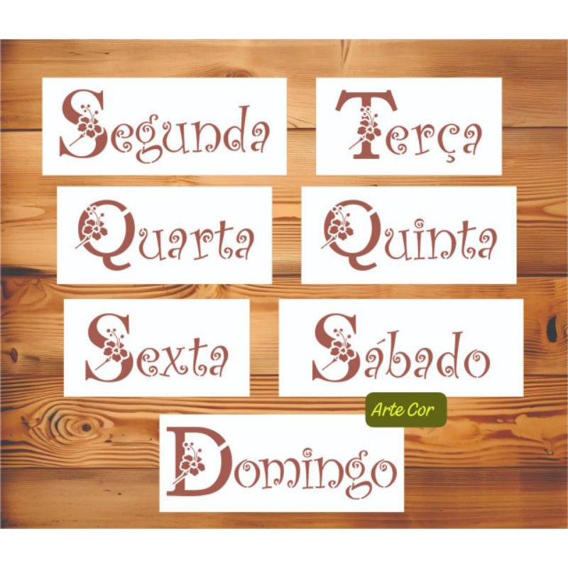 Estencil Semaninha I / Molde vazado / Dias da semana em Oferta na Shopee