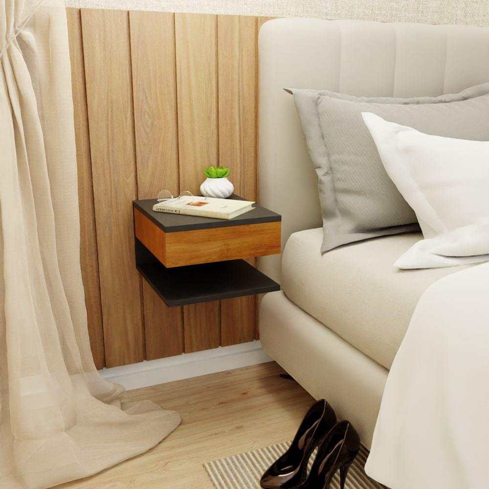 Mesa de cabeceira com gaveta e prateleira preto amadeirado mvd moveis em Oferta na Shopee