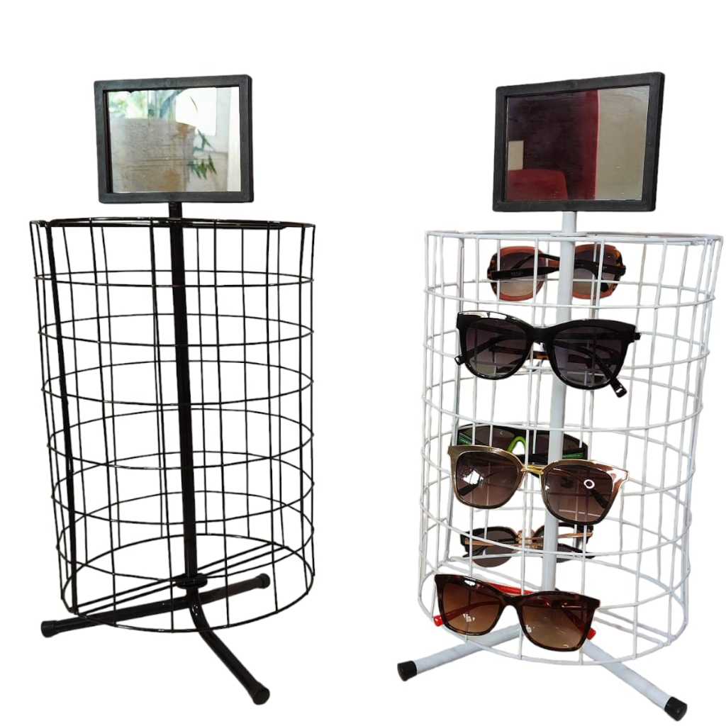 Expositor De Óculos Giratório Aramado Com Espelho Para Balcão Loja
