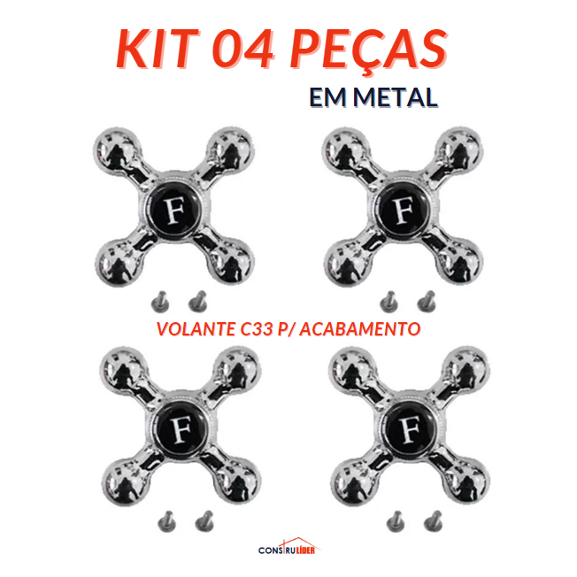 Kit 4 peças - Volante Cruzeta C33 em Metal para Acabamento de Registro de Chuveiro ou Torneira de Cozinha/Banheiro em Oferta na Shopee