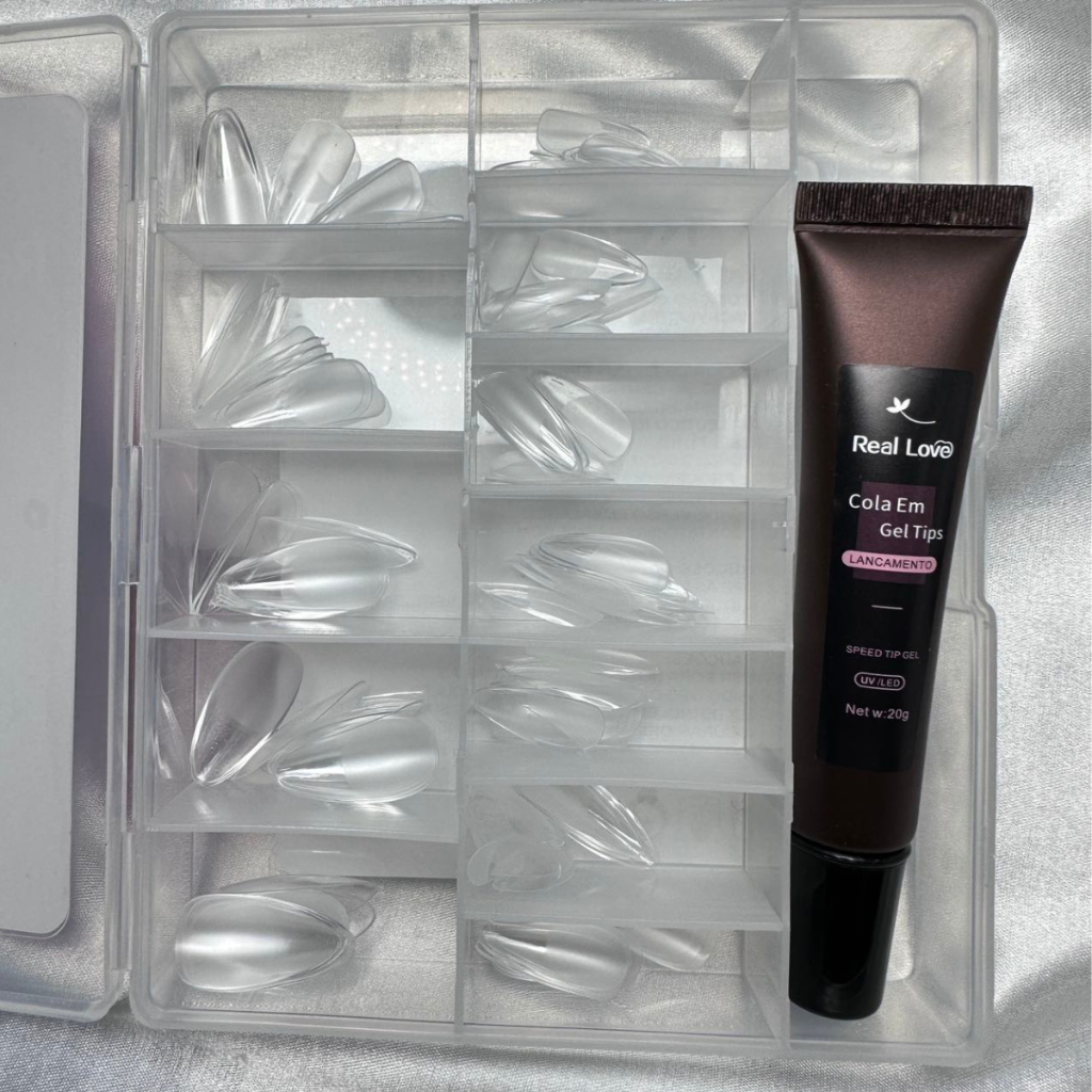 Kit Tips Gel + Bisnaga de Cola em Gel Real Love - Cuidados com Unhas Artificiais