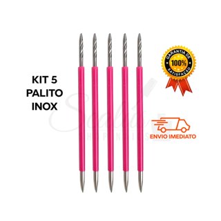Kit 5 Palito Unha Bastão Isis Cutelaria Original Rosa