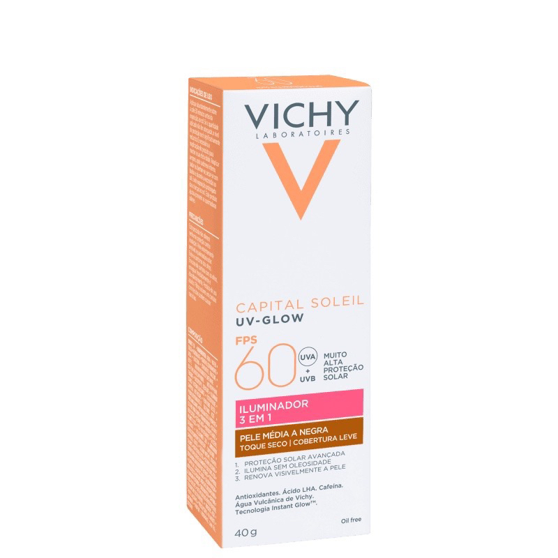 Vichy Capital Soleil UV-Glow FPS60 Protetor Solar Com Cor Media a Negra 40g