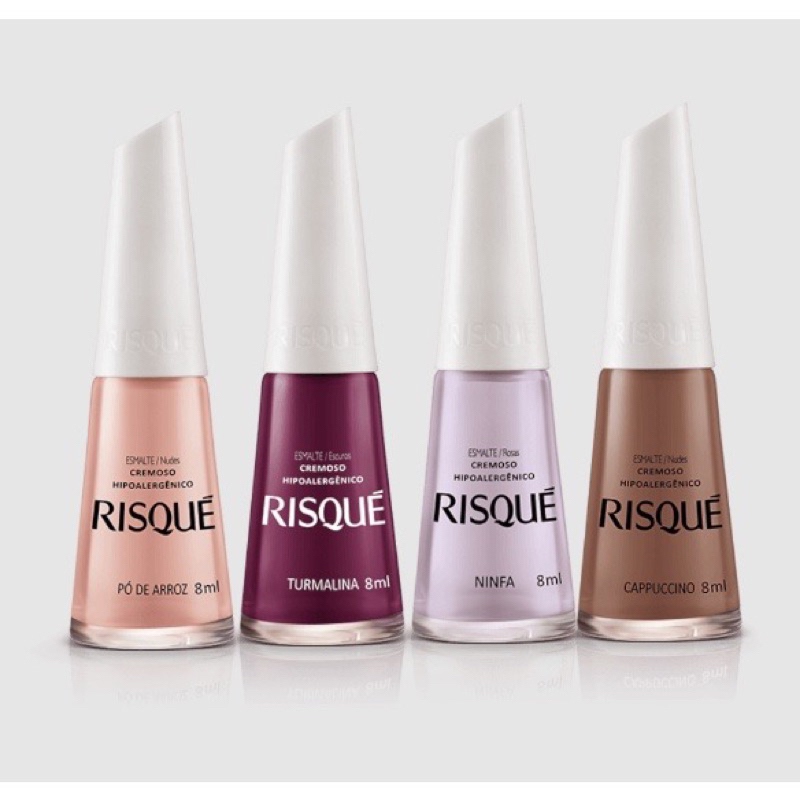 Kit 4 Esmalte Risqué Cremoso Mais vendido Po de Arroz , Turmalina , Ninfa e Cappuccino