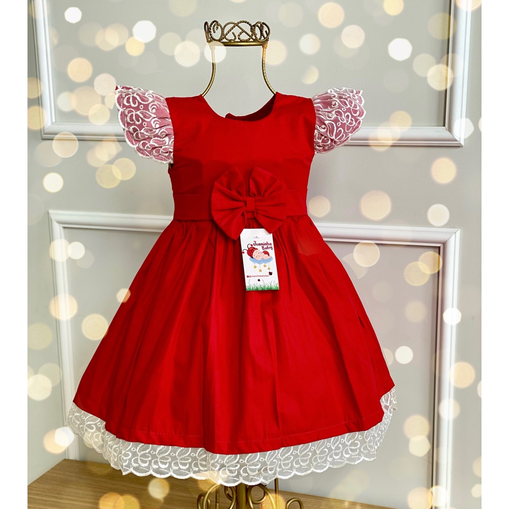 Vestido Vermelho Infantil Menina Bebe Natal Rendado Lizzie