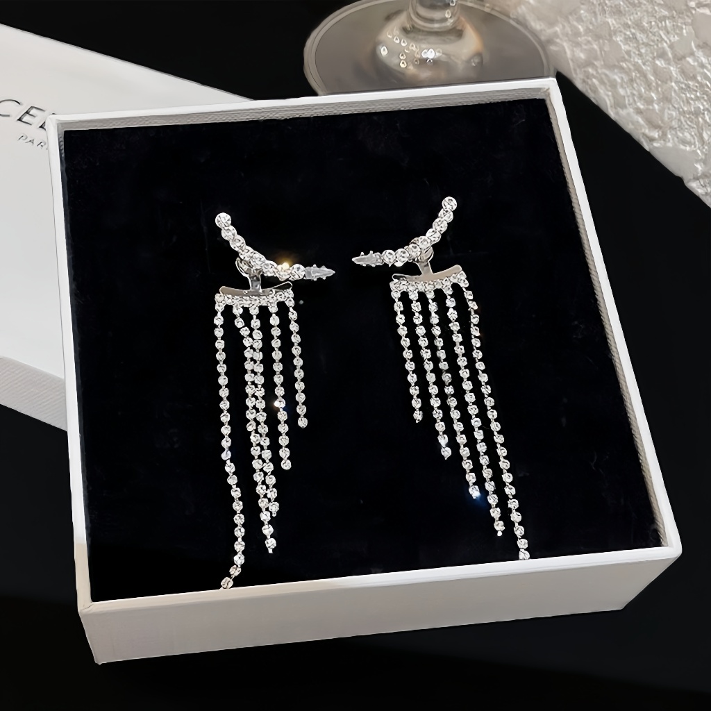 Estilo Coreano Feminino Brilhante Cristal Longo Borla Brincos Senhoras Elegante Temperamento Strass Balançar Brincos De Diamante Acessórios De Jóias De Luxo Para Brincos Femininos Jóias Femininas