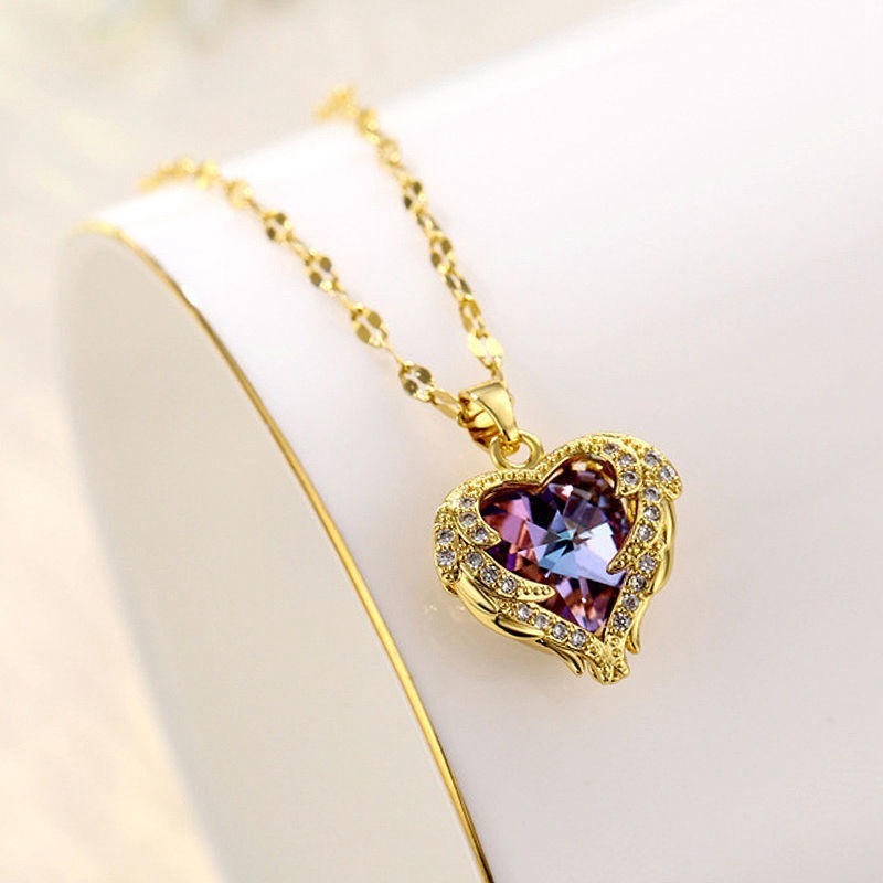 Colar De Cristal De Coração Azul Oceano Com Pingente De Amor Colar  Aço Inoxidável Não Des...