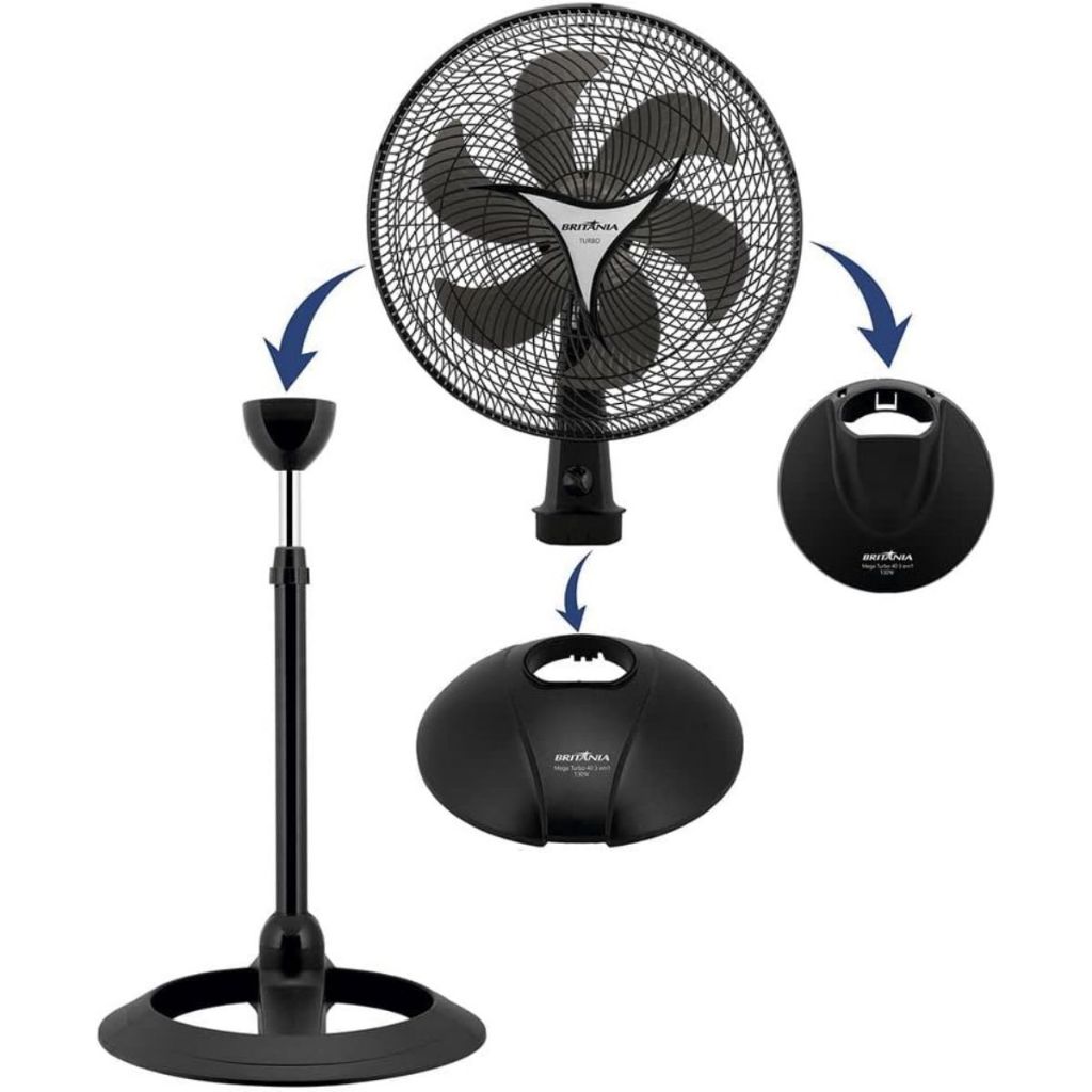 Ventilador De Coluna Mega Turbo 40Cm 6 pás Potente Britânia Six 3 em 1 uso Mesa Parede e Coluna