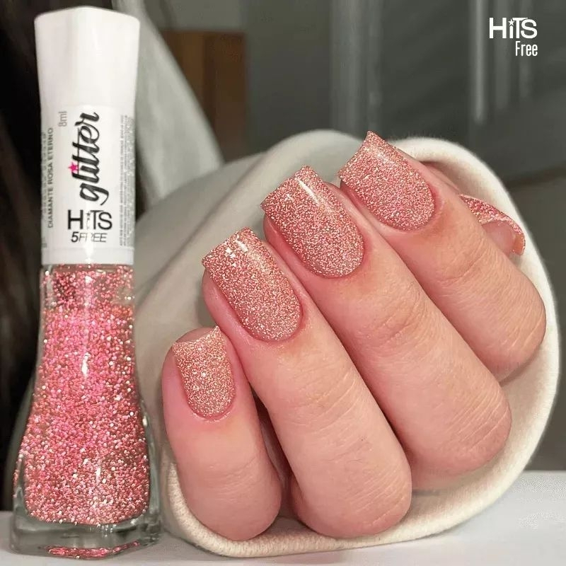 Esmalte Hits Glitter Refletivo Diamante Rosa Eterno 5 Free e Efeito Gel 8ml