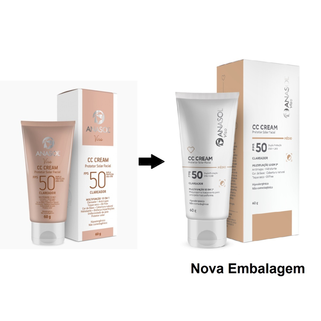 CC Cream Facial Anasol CLAREADOR Médio FPS 50 Vegano 60g