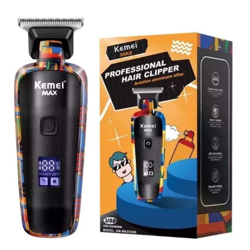 Barbeador Barba e Cabelo Profissional Bivolt Recarregável  Colorida Kemei Original Max 5090