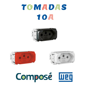 Modulo Tomada de Energia 10A 250V Branco Preto Vermelho 2 Pinos com Terra - Compose WEG em Oferta na Shopee