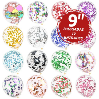10 Unidades Balão Transparente Cristal 9 Polegados + Confete 15g 10 mm Para Decoração Festas