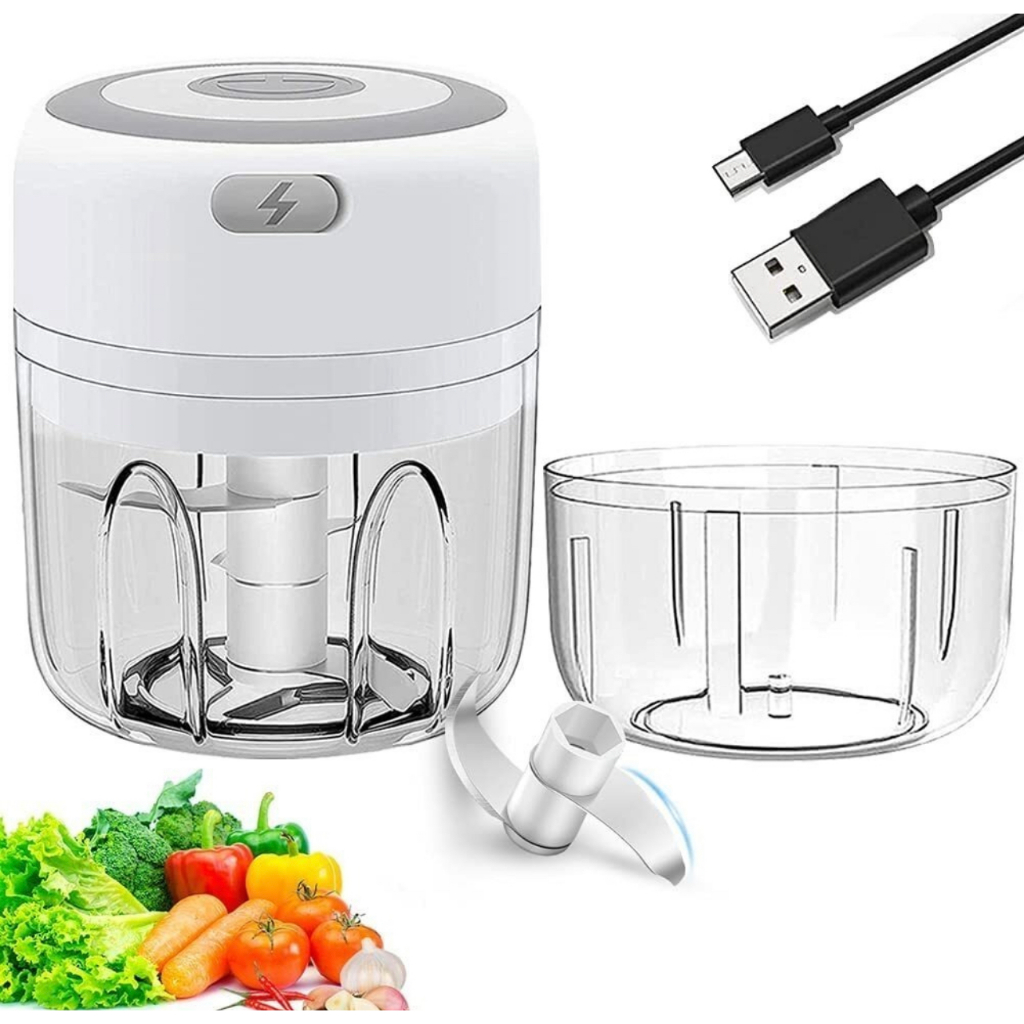 Mini Processador Elétrico Moedor Carne Vegetais Alho Fruta Amendoim Recarregável USB 250Ml 3 Lâminas Redon Bivolt