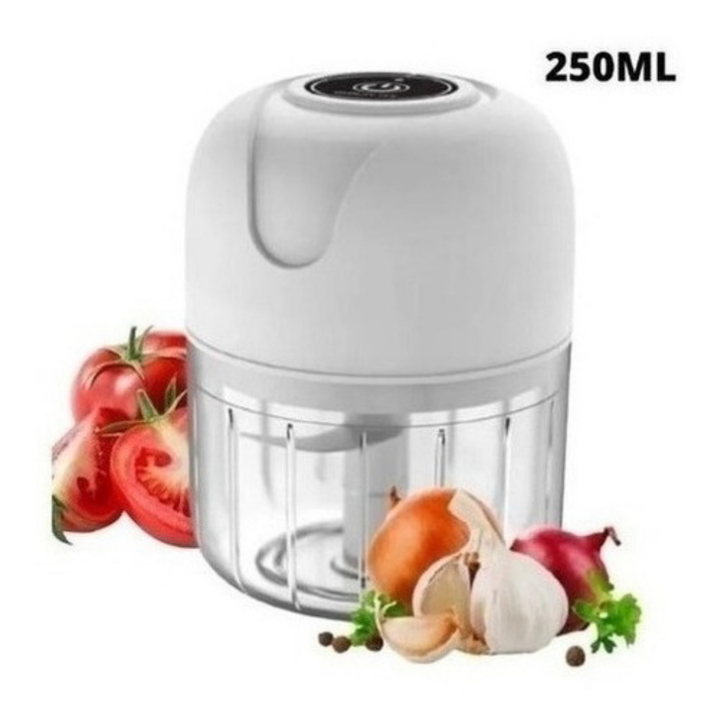 Mini Processador  Elétrico Acrílico Mais Forças Moedor Carne Vegetais Alho Fruta Amendoim Recarregável USB 250Ml 3 Lâminas Bivolt