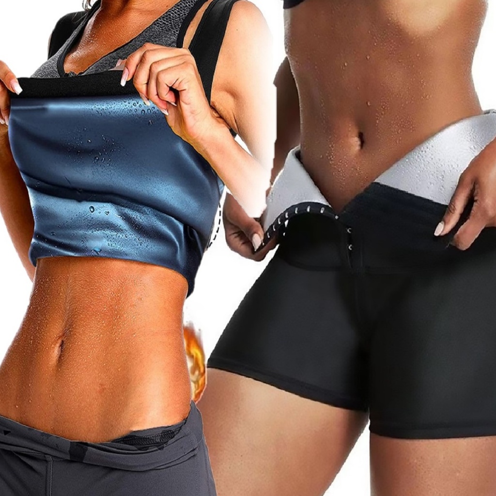 Conjunto Feminino Queima Gordura Fit Regata + Bermuda Térmica Efeito Sauna Modelador Esportes Academia