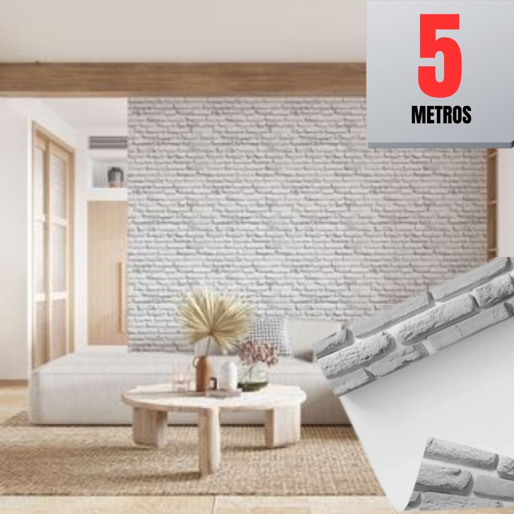 Papel de Parede Autoadesivo Premium 5 Metros Tijolinho Branco 3D Sala/Quarto 5m x 45cm em Oferta na Shopee