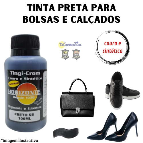 Tinta Preta couro e sintético Horizonte 100ml Semi brilho em Oferta na Shopee