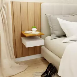 Mesa De Cabeceira Cor Madeira E Branco Mesinha Suspensa Com Gaveta e Prateleira MVD Móveis