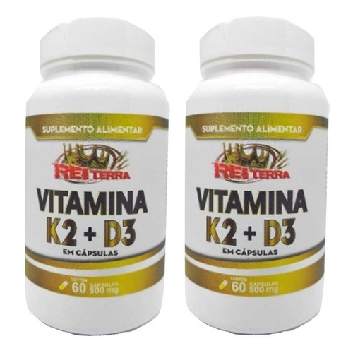 Kit 2x Vitaminas K2 Mk7 + Vitamina D3 60 Capsulas 500mg Rei Terra