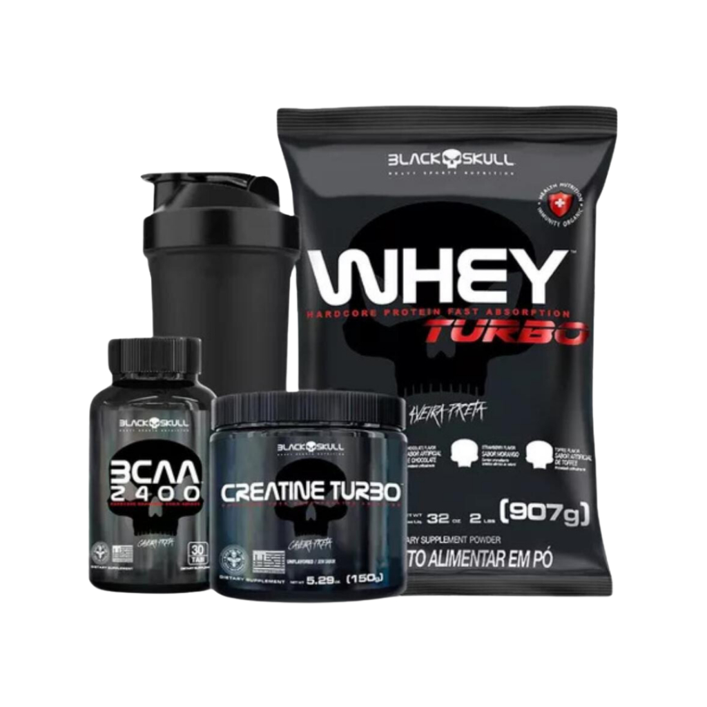 Whey Protein Turbo 907g + Bcaa + Creatina turbo - Black Skull