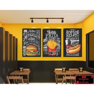 Quadros para Lanchonete Hot Dog Cachorro Quente 3 Peças 20x30 cm em Oferta na Shopee