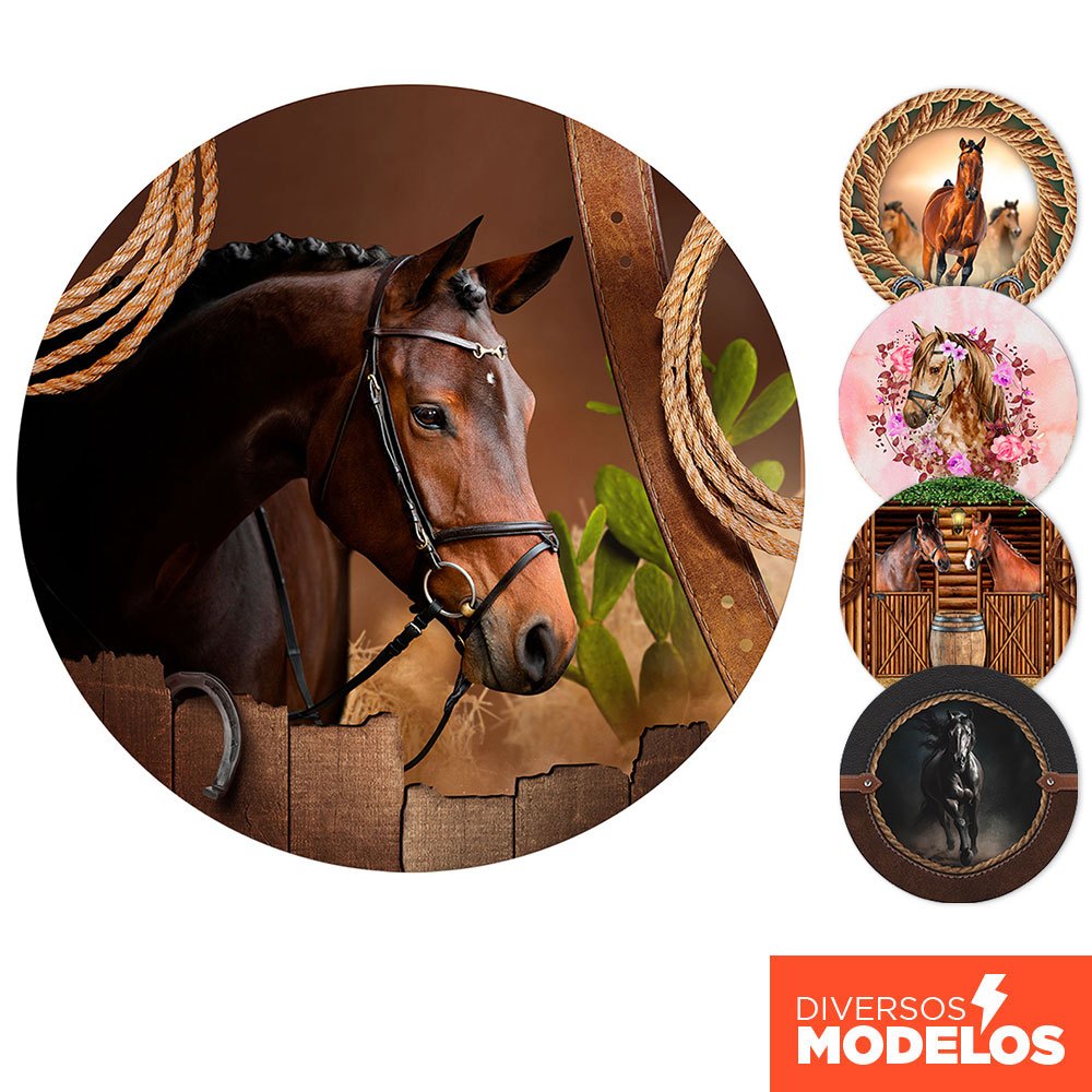 Painel Redondo Festa Country Cavalo Em tecido 1,50m Com Elástico para Decoração