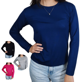 Blusa Feminina Viscolycra Manga Longa Segunda Pele Básica Decote Redondo