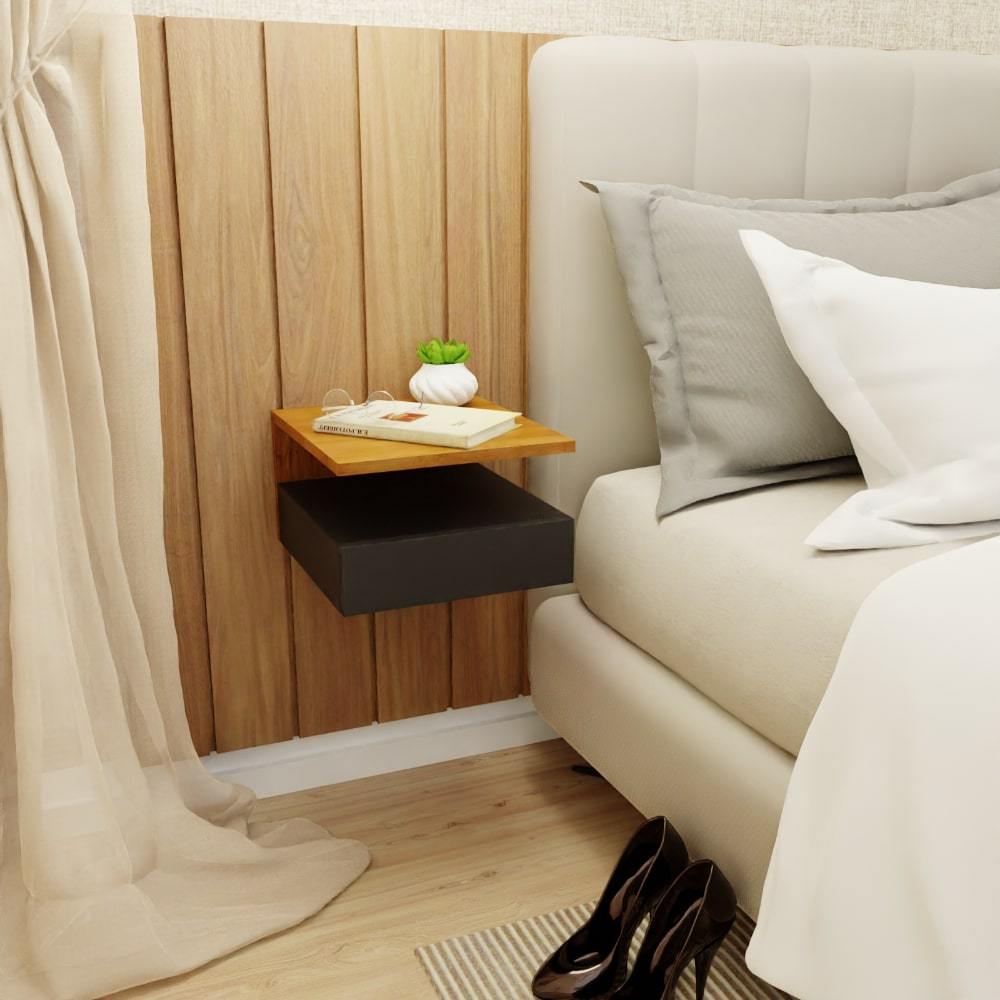 Mesa De Cabeceira Cor Preto Amadeirado Mesinha Suspenso MVD Móveis em Oferta na Shopee