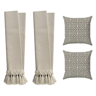 Kit 2 Mantas Para Sofá Bege + 2 Capas De Almofada Egípcias Decorativas