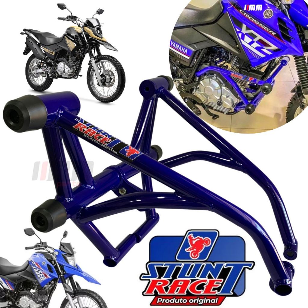 Protetor Crosser 150 Stunt Race proteçao Motor e Carenagem Yamaha XTZ 150 Até 2024 Street cage - Azul