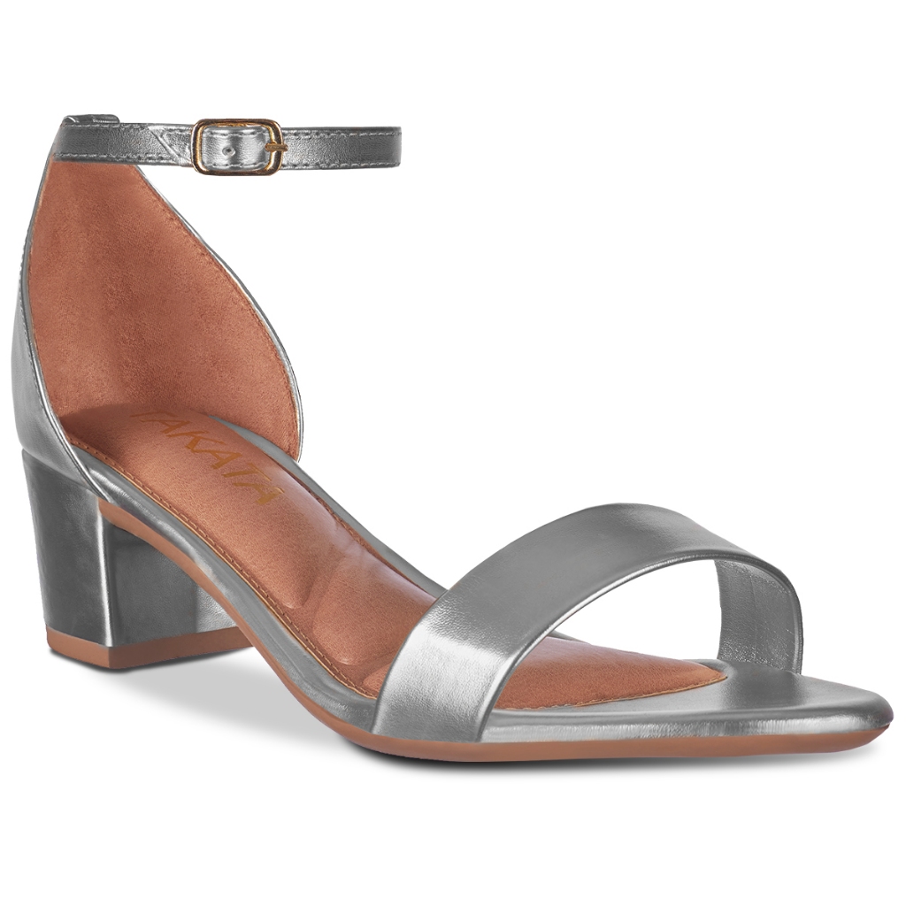 Sandalia Feminina Clássica Salto Baixo Medio Grosso Bloco Confortável Metalizada Festa Promoção