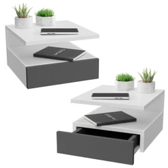 Kit 2 Mesa De Cabeceira Com Gaveta e Prateleira Mesinha Suspensa Branco e Preto MVD Moveis