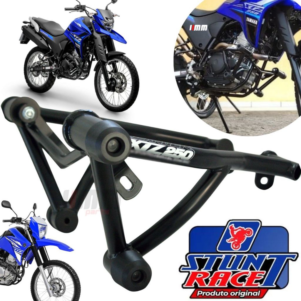 Protetor Stunt race XTZ 250 LANDER YAMAHA Gaiola Slider Motor e Carenagem Street Cage proteção 2008 até 2024 PRETO FOSCO