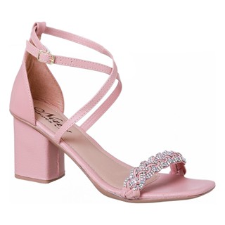 Sandália Trazeiro Casual Strass Feminina Pedraria Salto Grosso Brilho Naty