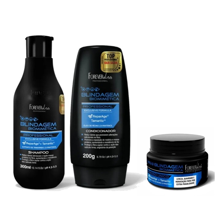 Forever Liss Kit Shampoo 300ml + Condicionador 200g + Mini Máscara 40g Blindagem Biomimética