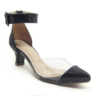 Scarpin Estilo Boneca/ Detalhe em vinil- Preto