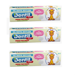Kit 3 Creme Dental Dentil BABY Sem Flúor  Com Xilitol e Camomila  Sabor Frutinhas 50G em Oferta na Shopee