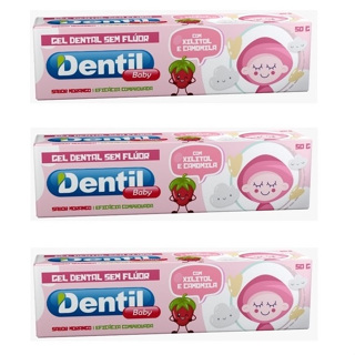 Kit 3 Creme Dental Dentil Baby Sem Fluor Com Xilitol Camomila  Morango 50G em Oferta na Shopee