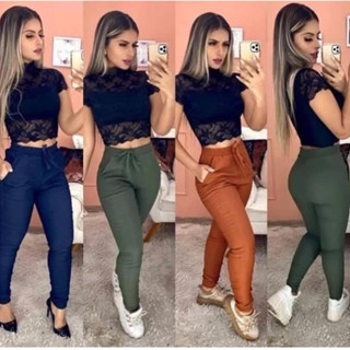 Kit 2 Calça Jogger Feminina Bengaline Cintura Alta Moda Blogueira