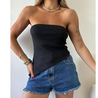 Blusa Feminina Assimétrica Tomara que Caia com Bojo Anarruga