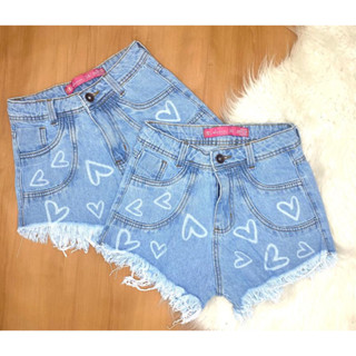 Short Jeans Coração Barra Azul Luxo Barato