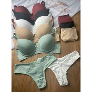 Kit c/5 Conjunto Lingerie Liso sutiã reforçado e calcinha fio duplo basica confortavél dia a dia Direto da Fabrica